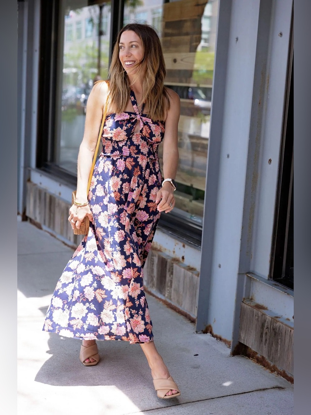 Old Navy Fit & Flare Sleeveless Halter Floral-Print Maxi Dress